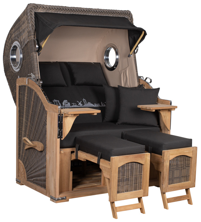 Strandkorb Rantum Teak PE grey Dessin Skyline Ostfriesland Grau